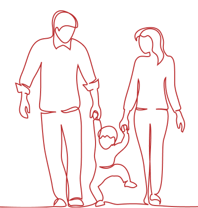 Grafik von Eltern mit einem Kind in der Mitte